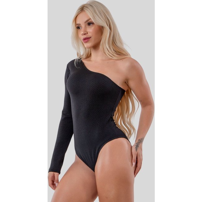 Body Mula Manca Uma Manga Longa Liso Recorte Ombro