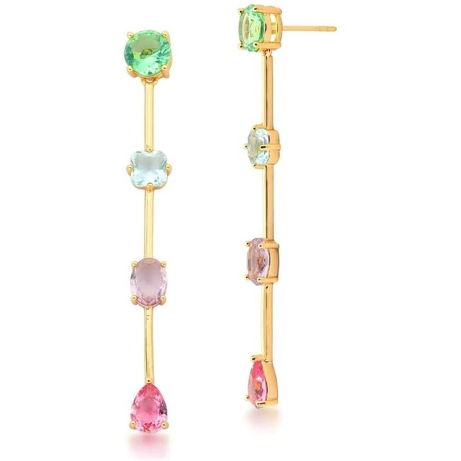 Infantil - Brinco Pendente com Cristais Coloridos Semijoia Banhado a Ouro 18K Ania Store