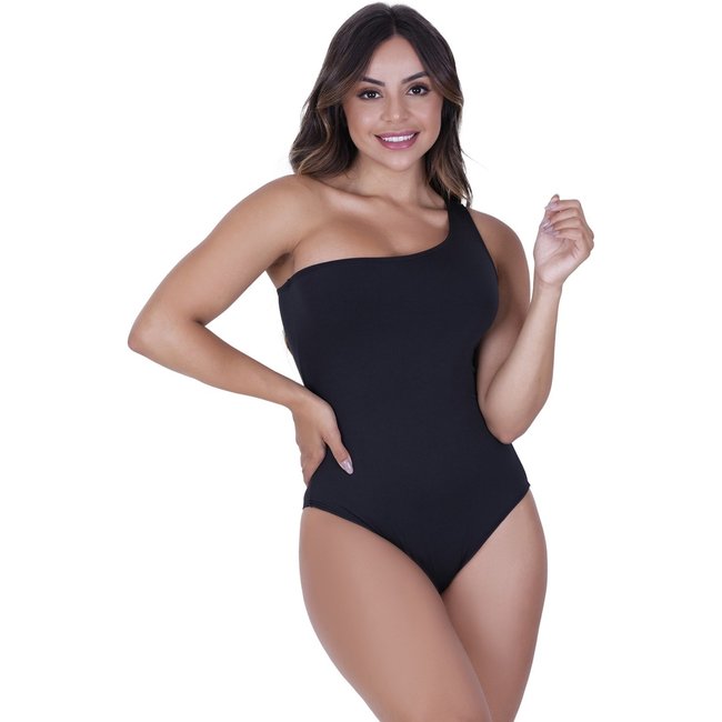 Body Maio Um Ombro Preto Toda Casual