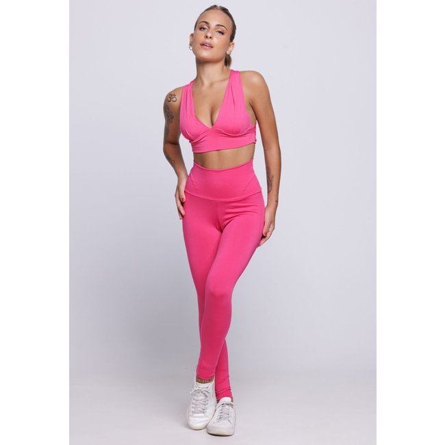 Conjunto Top Bojo e Calça Fitness Bella Fiore Modas Academia Cintura Alta Rosa