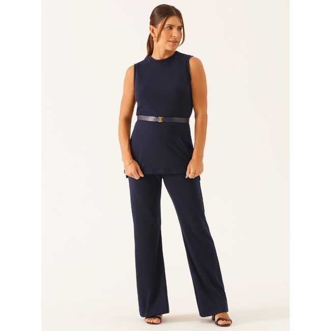 Calça Flare de Malha Marinho Vitalina
