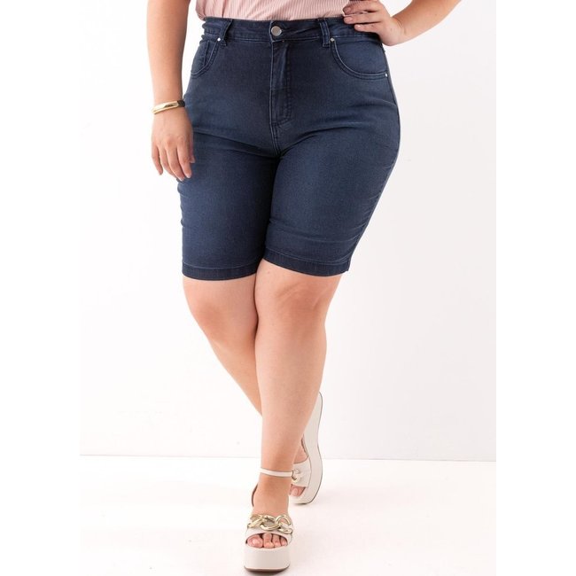 Bermuda Com Elastano Jeans Azul Escuro Marguerite