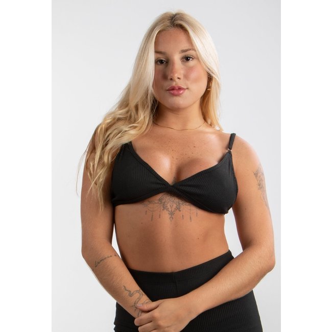 Top Cropped Rioutlet Triângulo Canelado Ribana Preto