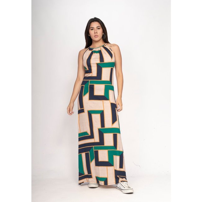 Vestido CabanaFree Longo Eirapuã Malha Trapézio Estampa Chapada de Areia