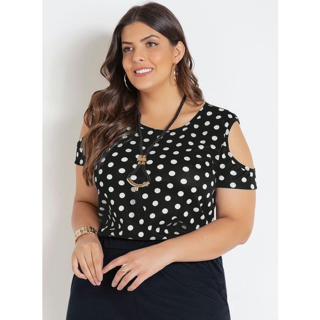 Blusa Com Ombros Vazados Plus Size Poá Marguerite