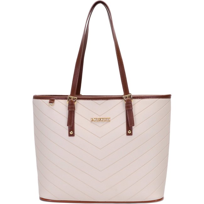 Bolsa Feminina Moncci Grande Ombro Forrada Fivela Roma Bordado Marfim