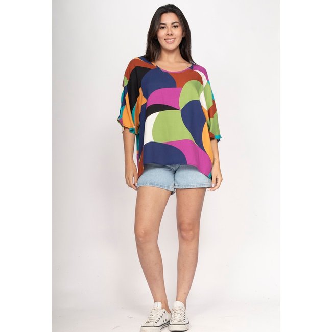 Blusa CabanaFree Morcego Ampla Tangará Estampa Jardim Azul