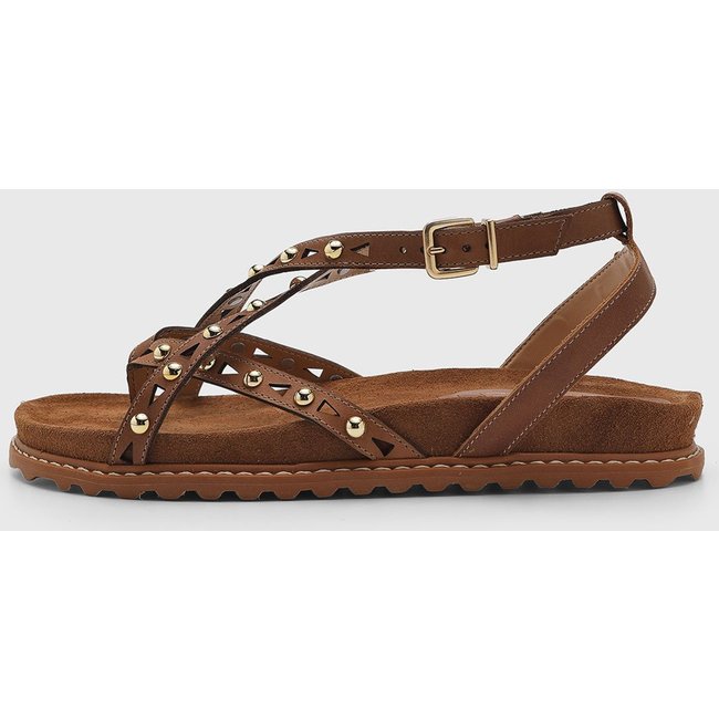 Rasteira Feminina Luiza Barcelos Tachas Marrom