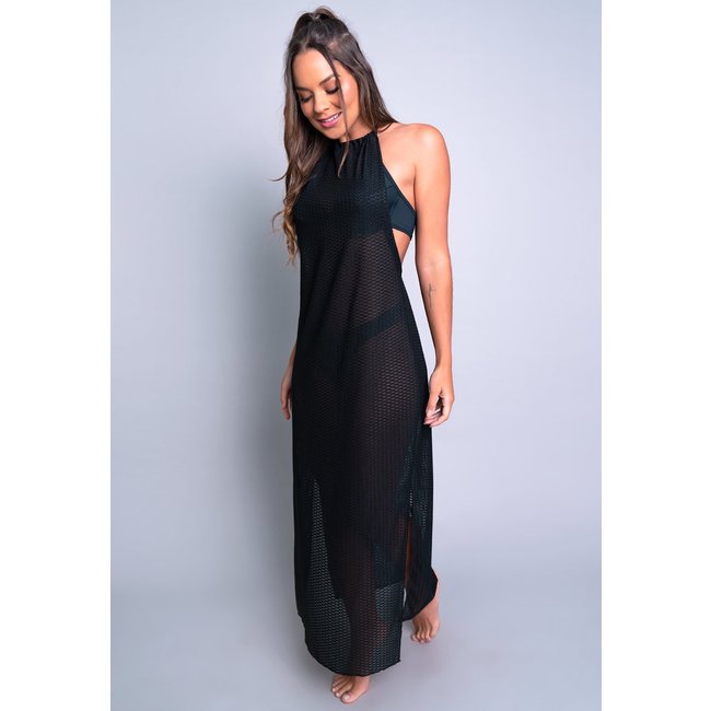 Saída De Praia MVB Modas Longa Vestido Moda Praia Preto