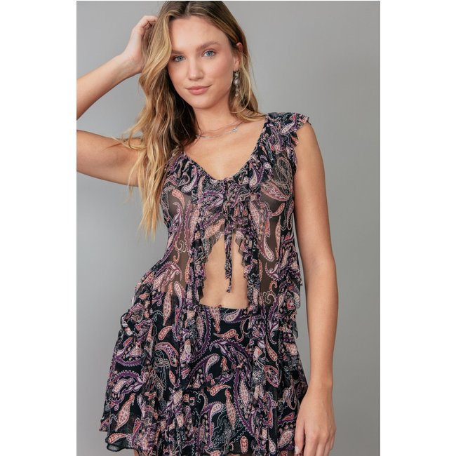Blusa Com Amarração De Tule Estampado Gypsy marinaegabriella