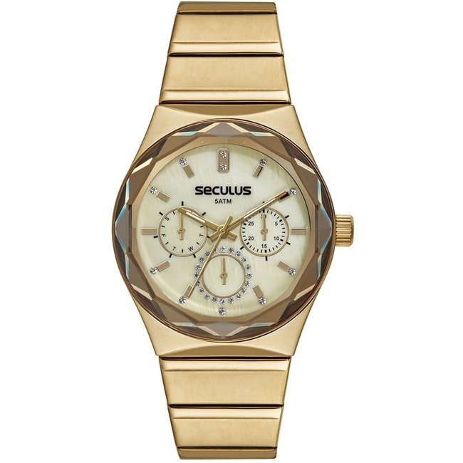 Relógio Seculus Feminino Multifunção Aço Dourado Seculus