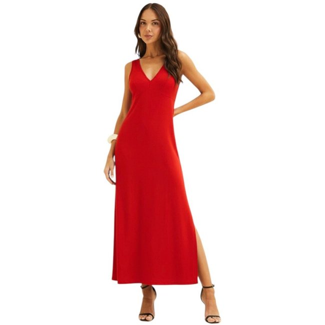 Vestido Reto Em Linho Com Fenda Lateral Forum Vermelho Sparkly