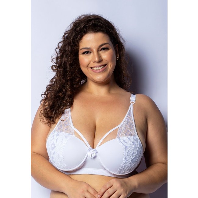 Sutiã Plus Size Gabi Lingerie Renda Sexy com Bojo Alça Reforçada Branco