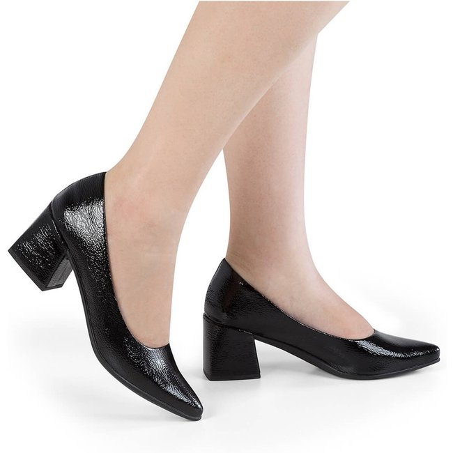 Scarpin Feminino Salto Quadrado 6 cm Bico Fino Preto Numeração Especial