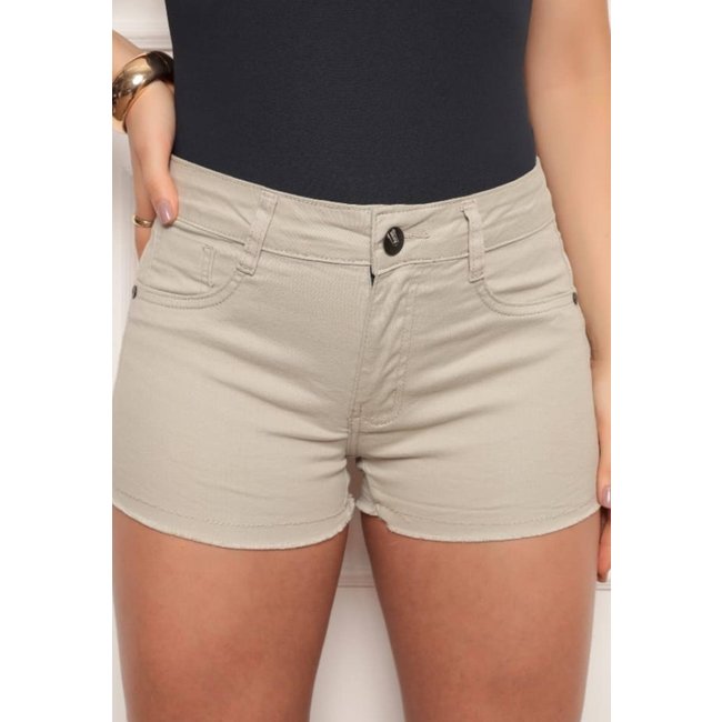 Short Jeans Feminino Básico Com Barra Bege Claro