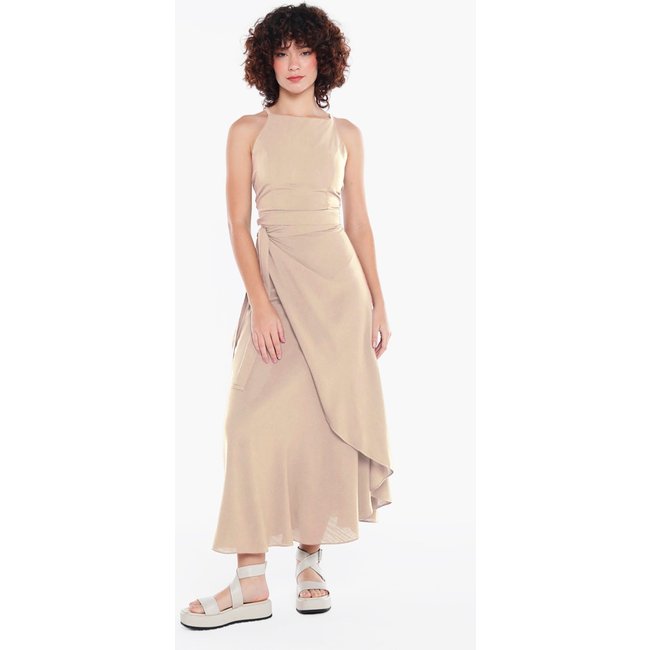 Conjunto Saia Longa e Blusa com Bojo Bege Mocca Sob