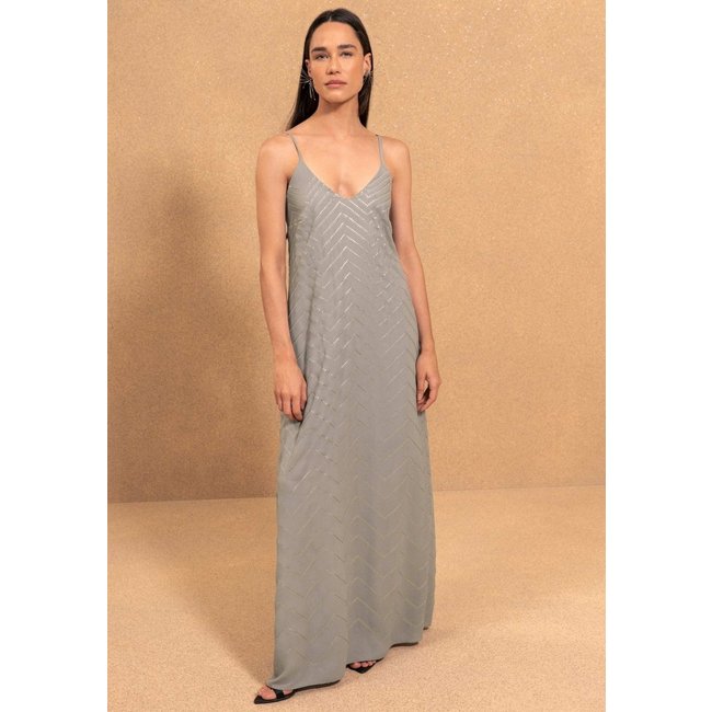Vestido Longo De Alças Finas Com Decote Em V E Paetês