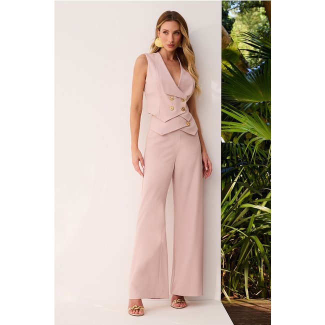Calça Wide Lisa Com Lapelas Nude Cerejeira Charry