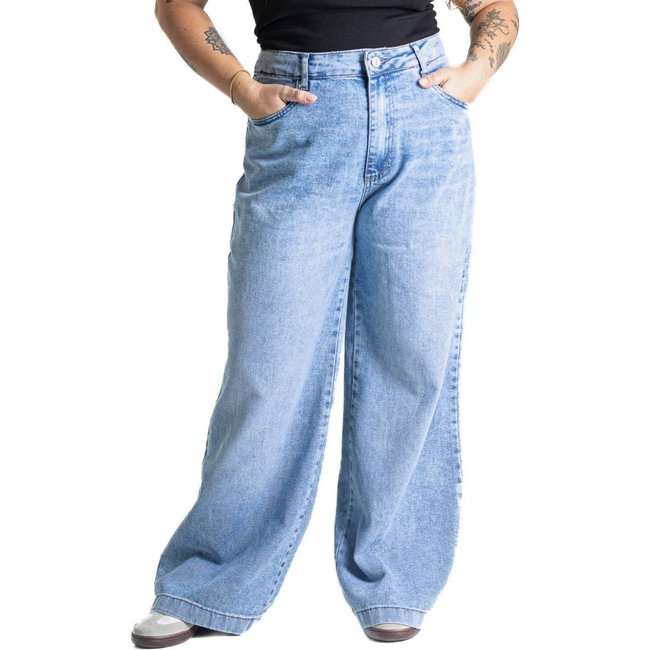 Calça Jeans Sawary Plus Size Wide Leg Petit - 280664 - Azul - Sawary