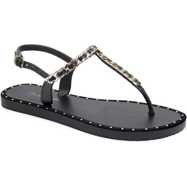 Chinelo Sandália Flor de Griffe Rasteirinha Corrente Preto