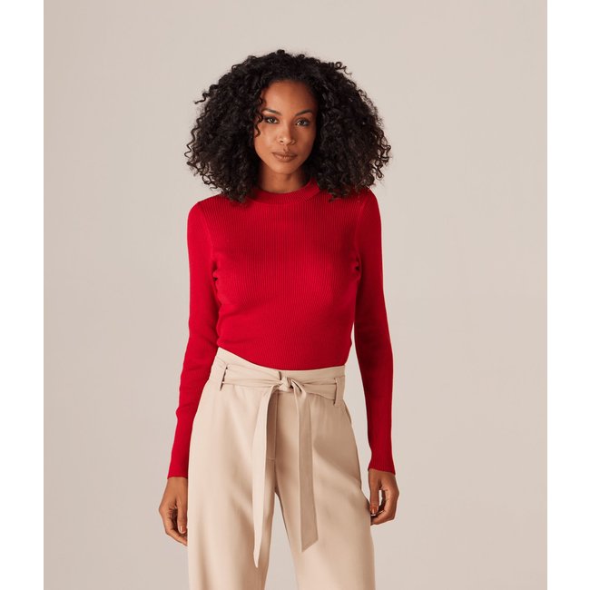Blusa Tricot Manga Longa Gola Alta Lisa Feminino Vermelho