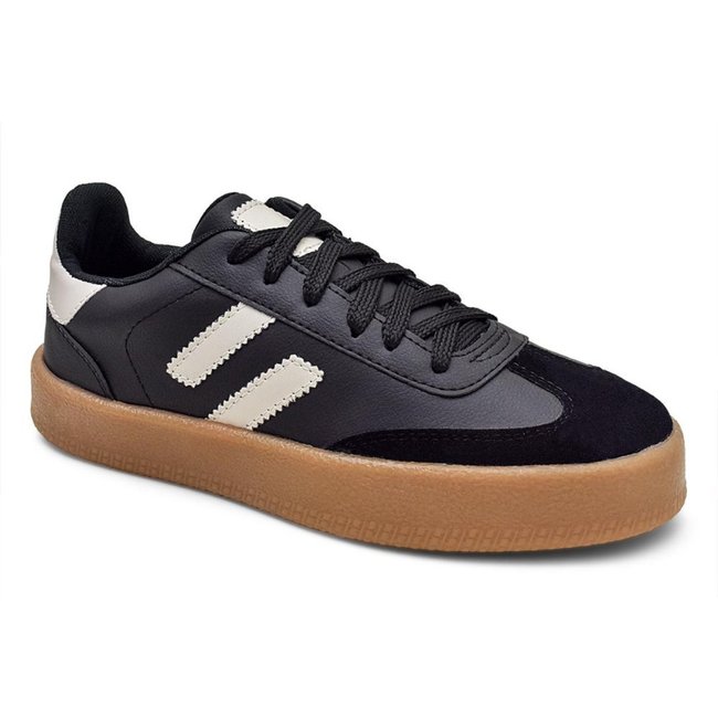 Tênis Street Casual Feminino Com Listras Moda Tendencia Alta Preto