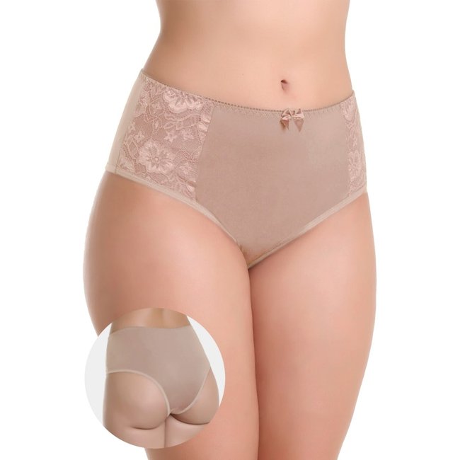 Calcinha IMI Lingerie Cós Alto Cintura Alta Em Microfibra Catarina Bege