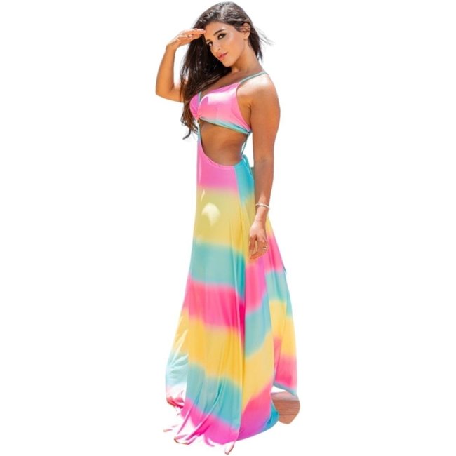 Vestido longo Tie Die Frente única Color