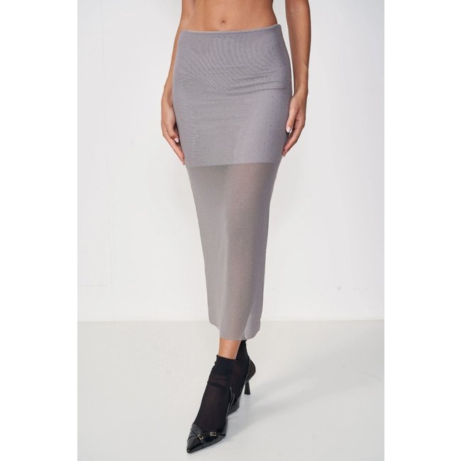 Saia Longa em Tule com Strass Colcci Cinza/Prata