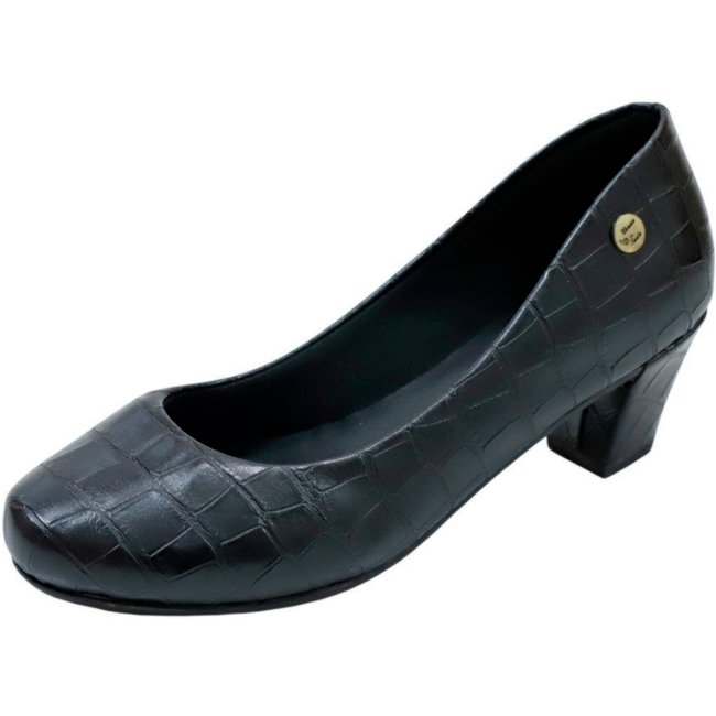 Scarpin Bico Redondo D.S Tamanhos Especiais Preto-Croco