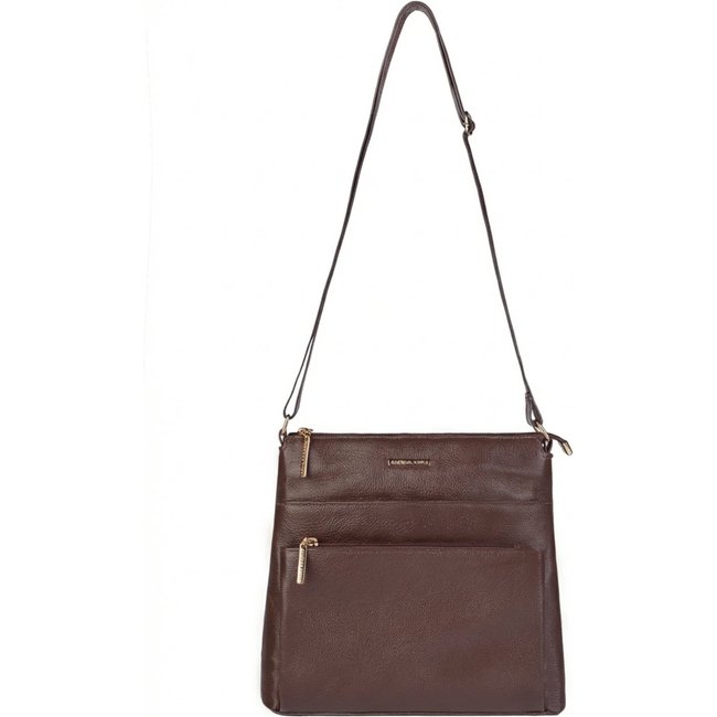 Bolsa transversal de couro liso Giselle - Café