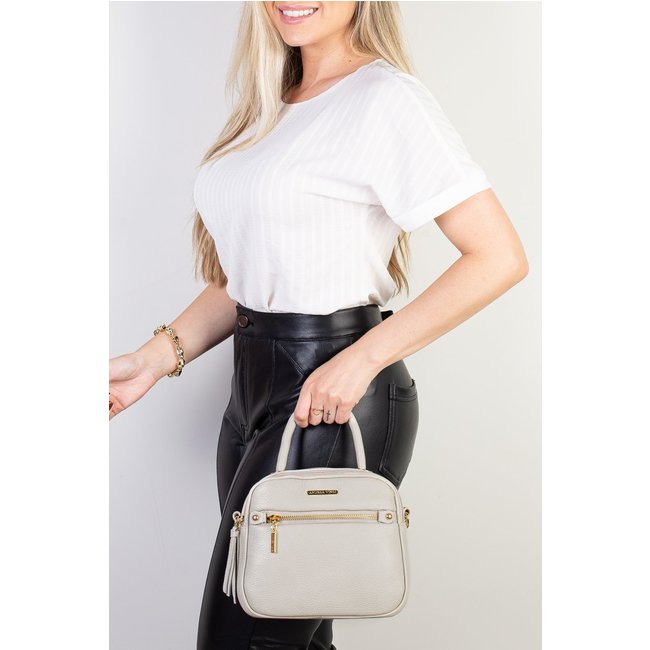 Bolsa Andrea Vinci Baú Pequena De Couro Liso Transversal Catarina - Marfim