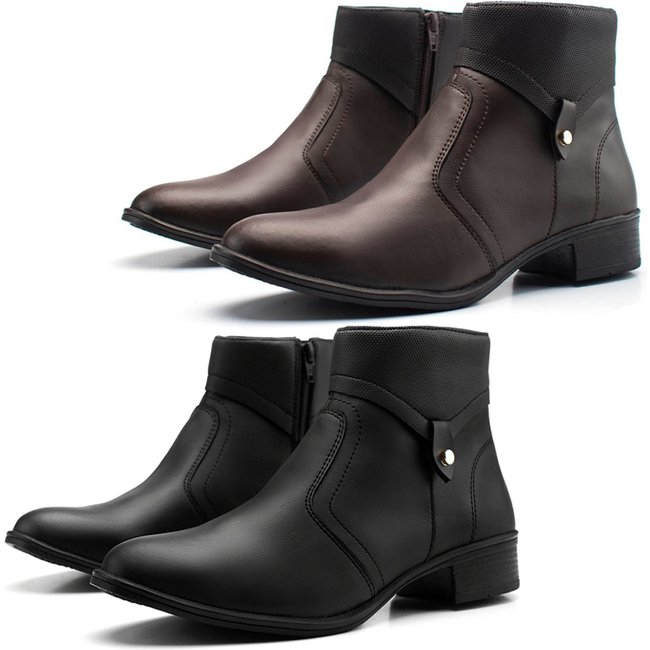 Kit 2 Bota Épico Cano Curto Salto Baixo Com Zíper Café