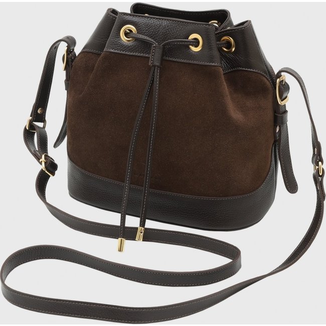 Bolsa Bucket Transversal Couro Mariart Chia Café Suede