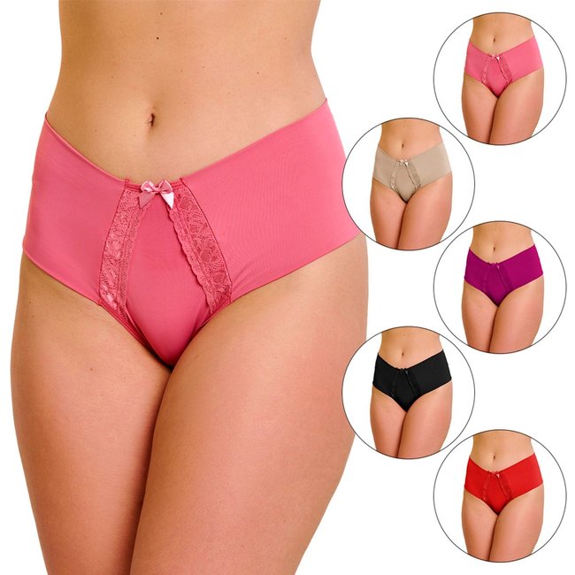 Kit 6 Calcinha Tetê Variedades Cintura Alta Forro 100% Algodão Confortável Detalhe em Renda