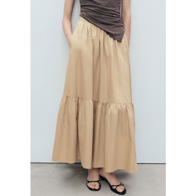 Saia Feminina Mango Daiquiri Longa Bege