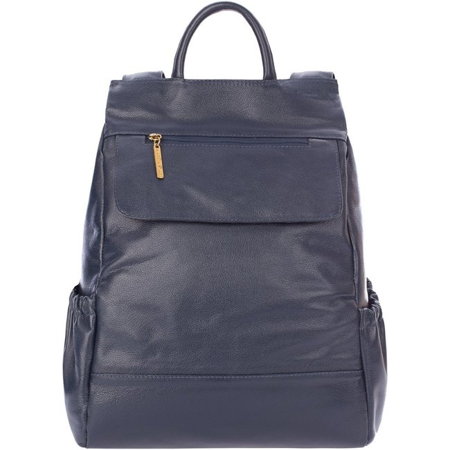 Mochila antifurto de couro liso Suelen - Azul