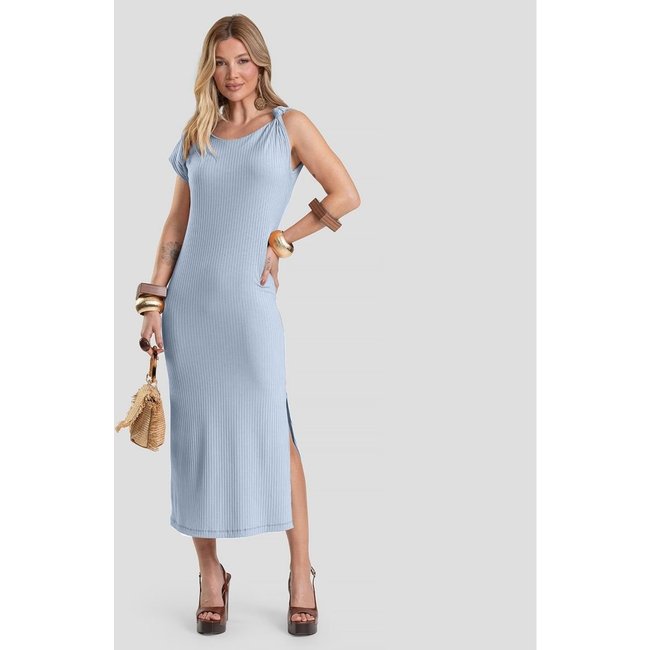 Vestido Midi Canelado Dianna Azul