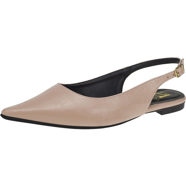 Sapatilha Bico Fino Lóris Shoes SlingBack com Fivela Verniz Texturizado Confortável Fashion 4130 Nude