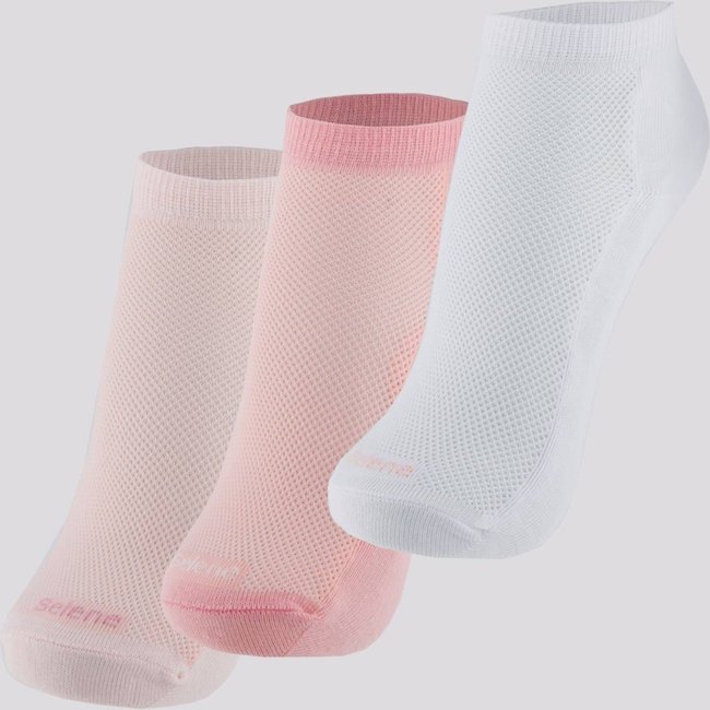 Kit Meia Selene 3 Pares Cano Curto Feminino Branca e Rose