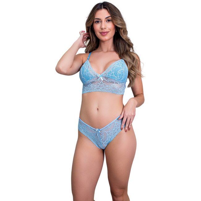 Kit 3 Conjunto de Lingerie Sexy Todo em Renda Sutiã Sem Bojo Forrado