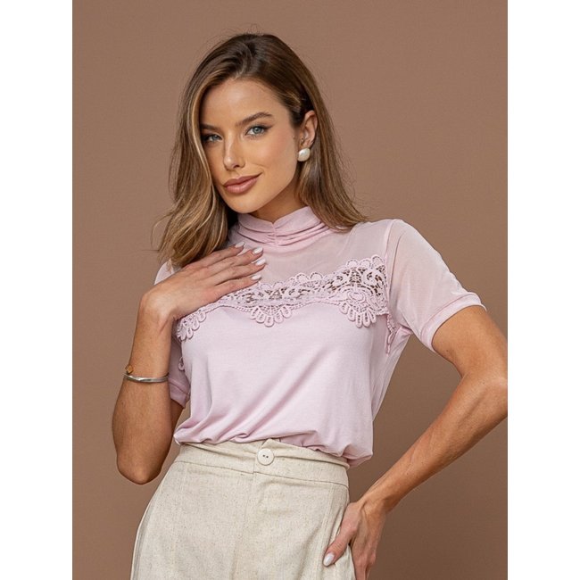 T-shirt Clubsoda Tule viscolycra e renda rosa