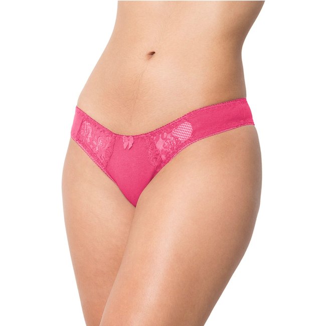 Tanga de Cotton Gabi Lingerie Calcinha Algodão Moda Íntima com Detalhes Rendados Magenta