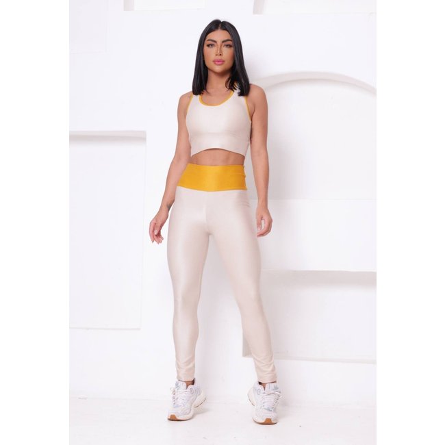 Conjunto Fitness Feminino CCW CENTRAL Top e Calça Legging Confortável Branco