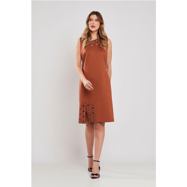 Vestido Rubinella Midi Ilhoses Cognac