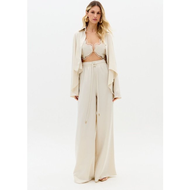 Calça Wide Leg Cintura Alta Com Cordão Lança Perfume