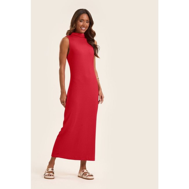 Vestido Midi Ribana Canelada Rovitex Vermelho