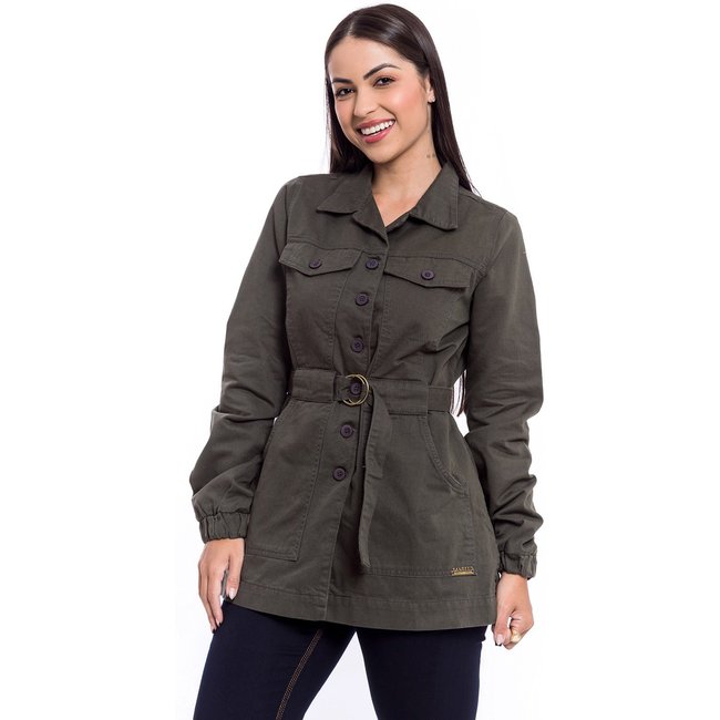 Jaqueta Parka Restrito Jeans Casaco com Botões - Militar