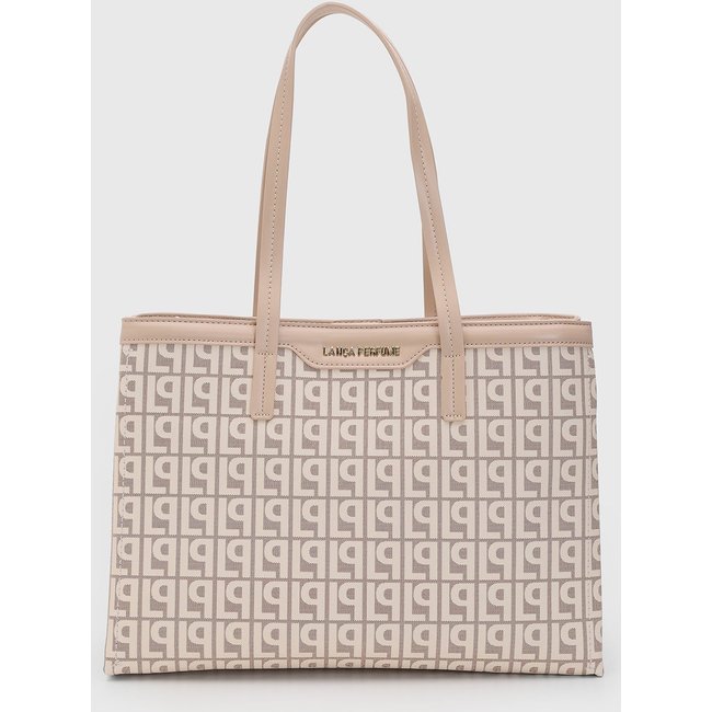 Bolsa Feminina Lança Perfume Estampa Monograma Nude