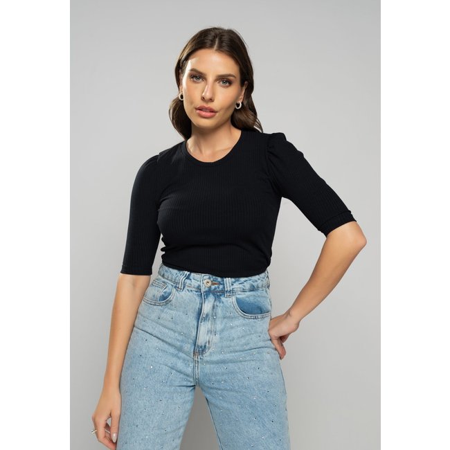 Blusa Salvatore Princesa Com Decote Redondo Preta